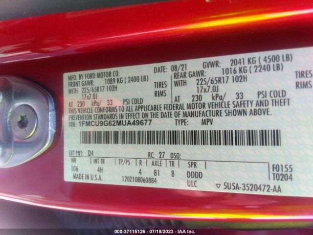 1FMCU9G62MUA49677 Ford ESCAPE SE