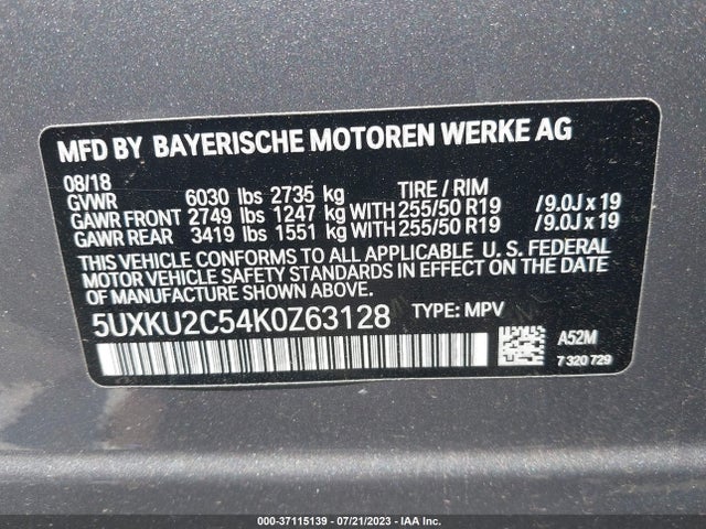 2019 BMW X6, VIN: 5UXKU2C54K0Z63128