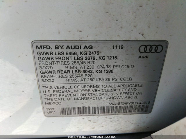 WA1BNAFY3L2042310 Audi Q5 Premium Plus