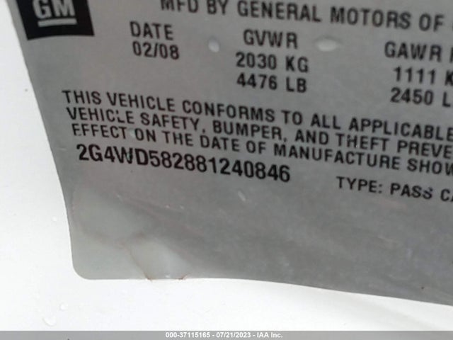 2008 BUICK LACROSSE CXL VIN: 2G4WD582881240846