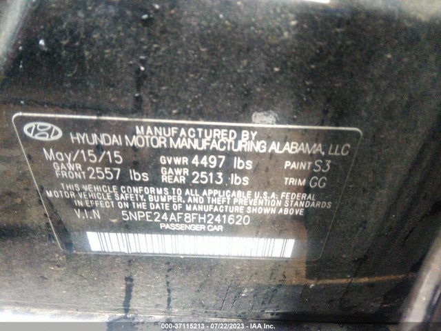 2015 HYUNDAI SONATA 2.4L SE VIN: 5NPE24AF8FH241620