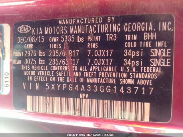 KIA SORENTO LX 2016 5XYPG4A33GG143717 Image 10