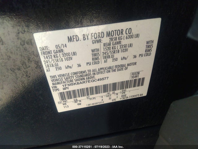 Ford UTILITY POLICE 2014 1FM5K8AR7EGC49577 Image 9
