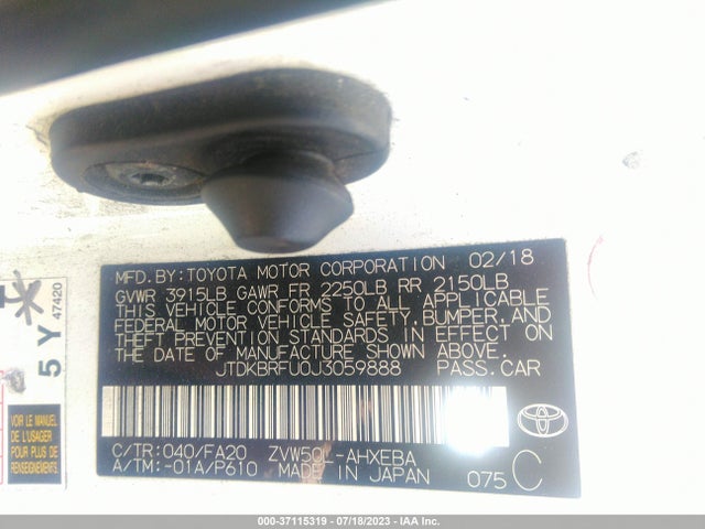 Toyota Prius Two/two Eco/three 2018 JTDKBRFU0J3059888 Image 15