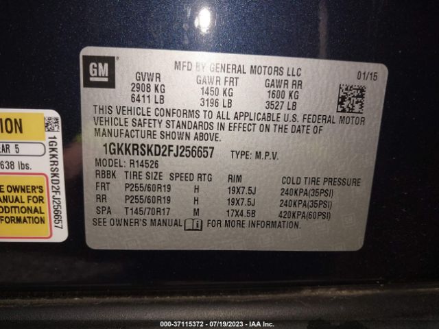 1GKKRSKD2FJ256657 GMC ACADIA SLT