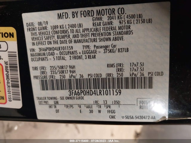 Ford FUSION SE 2020 3FA6P0HD4LR101159 Image 9