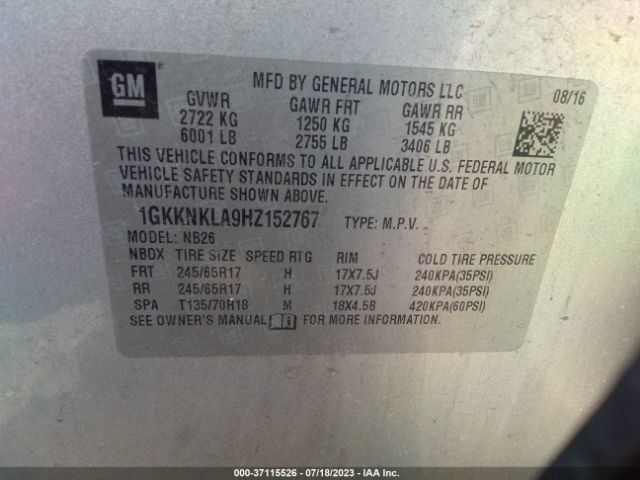 1GKKNKLA9HZ152767 GMC ACADIA SLE