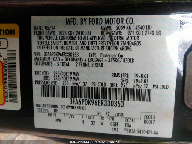 2014 FORD FUSION TITANIUM VIN: 3FA6P0K96ER330353