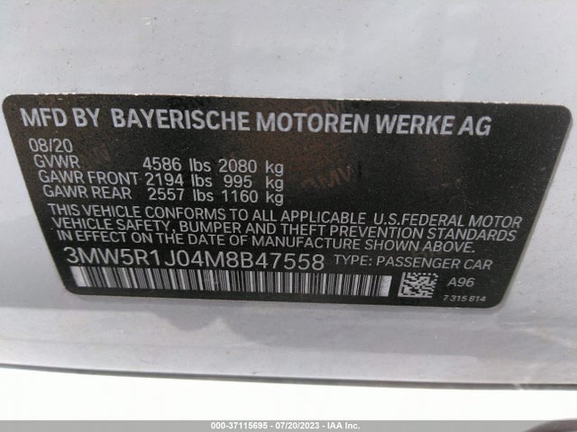 BMW 3 Series 330i 2021 аукцион фото