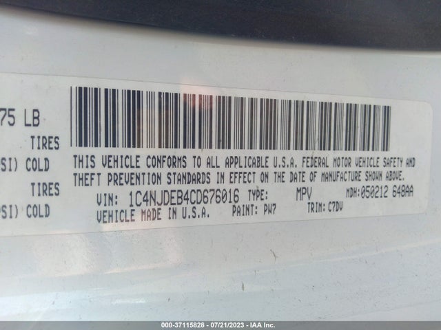 2012 JEEP COMPASS LATITUDE VIN: 1C4NJDEB4CD676016