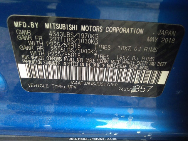JA4AP3AU8JU017250 Mitsubishi Outlander Sport 2.0