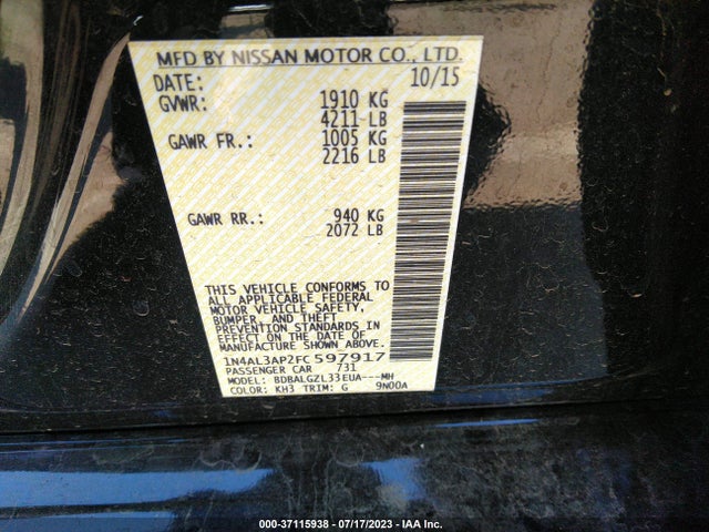 Nissan Altima 2.5 S 2015 1N4AL3AP2FC597917 Image 26