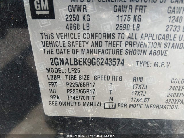 Chevrolet EQUINOX LS 2016 2GNALBEK9G6243574 Image 9