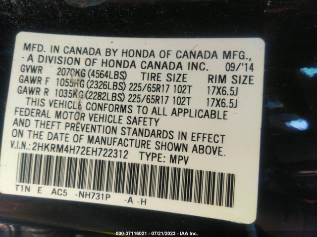 Honda Cr-v Ex-l 2014 2HKRM4H72EH722312 Image 9
