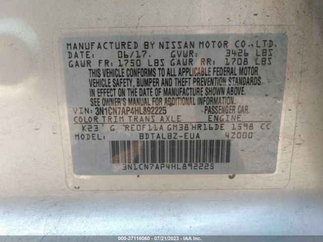 3N1CN7AP4HL892225 Nissan Versa Sedan Sv