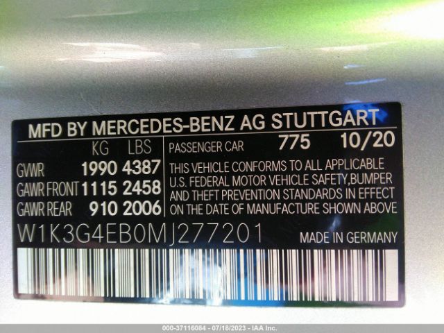 W1K3G4EB0MJ277201 Mercedes-Benz A-class A 220