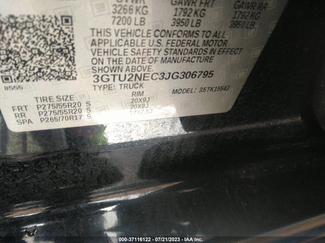 2018 GMC SIERRA 1500 SLT VIN: 3GTU2NEC3JG306795