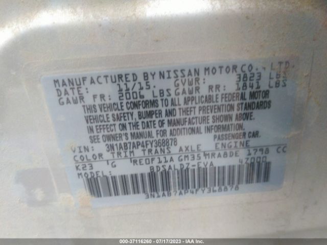 3N1AB7AP4FY368878 Nissan SENTRA SV