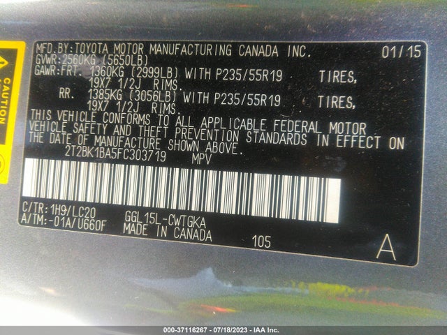 2T2BK1BA5FC303719 Lexus RX 350