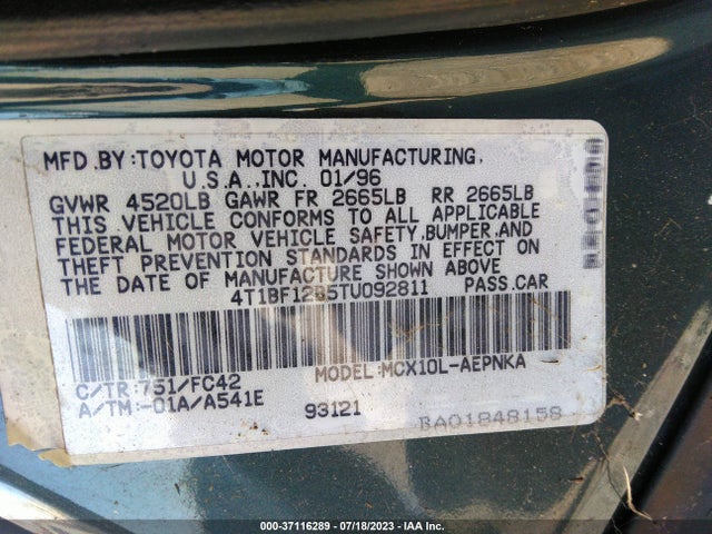 1996 TOYOTA AVALON XL/XLS VIN: 4T1BF12B5TU092811