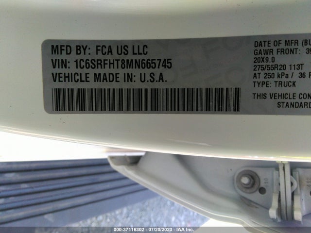2021 RAM 1500 LIMITED VIN: 1C6SRFHT8MN665745