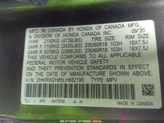 2HKRW2H85LH682196 Honda Cr-v Ex-l
