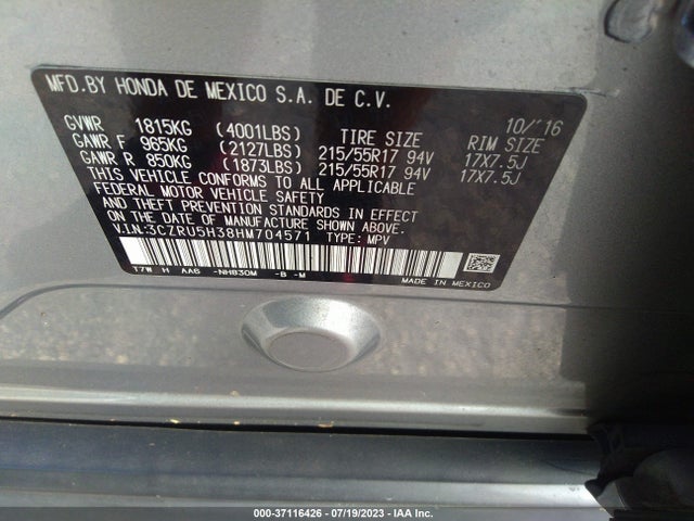 Honda HR-V LX 2017 3CZRU5H38HM704571 Image 9