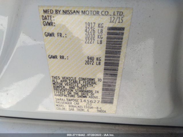 1N4AL3AP0GC145627 Nissan Altima 2.5 Sv