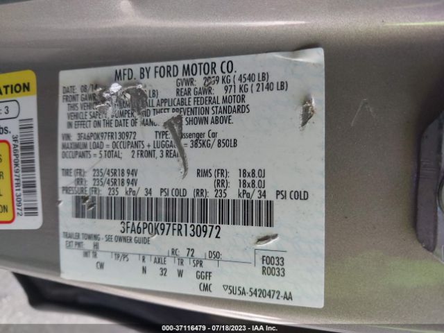 3FA6P0K97FR130972 Ford Fusion Titanium