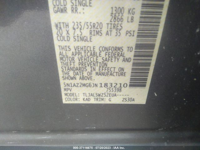 5N1AZ2MG6JN183210 Nissan Murano Platinum