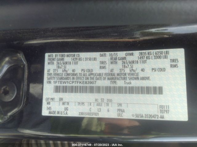 1FTEW1CP7FKE83907 Ford F-150 Xl/lariat/xlt