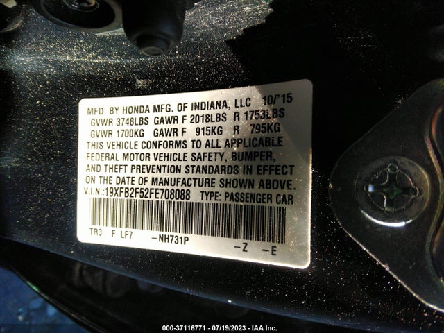 Honda Civic Sedan Lx 2015 19XFB2F52FE708088 Image 15