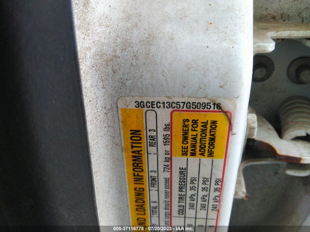 2007 CHEVROLET SILVERADO 1500 WORK TRUCK VIN: 3GCEC13C57G509516