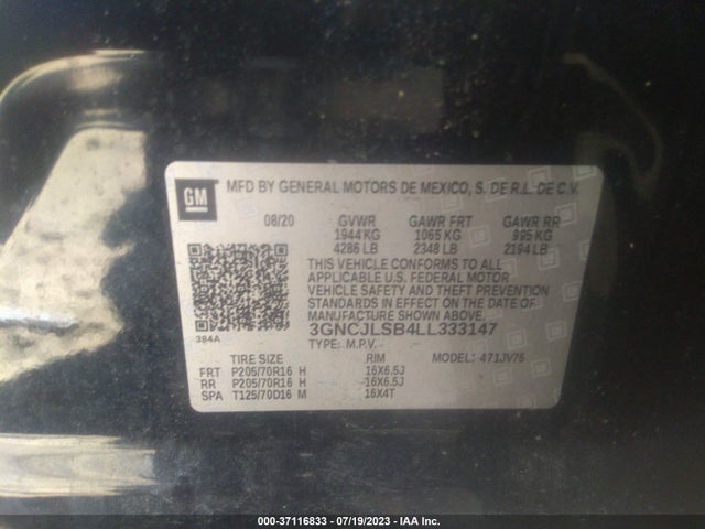 Chevrolet Trax Lt 2020 3GNCJLSB4LL333147 Image 9
