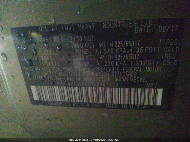 4S4BSAFC2H3361858 Subaru Outback Premium
