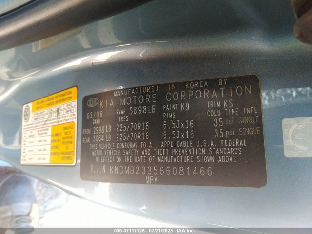 2006 KIA SEDONA LX/EX VIN: KNDMB233566081466