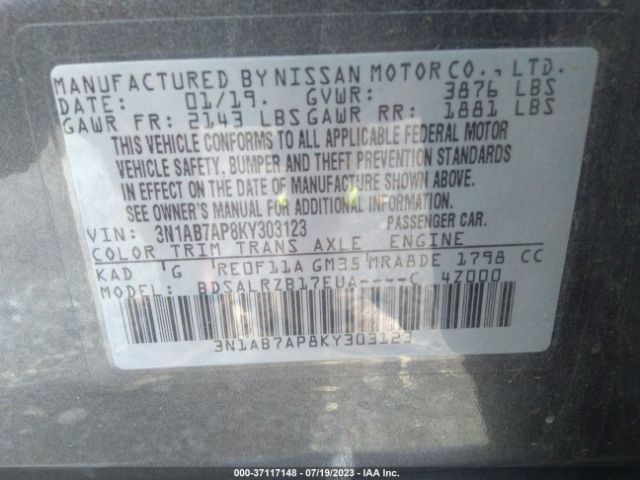 3N1AB7AP8KY303123 Nissan SENTRA SR