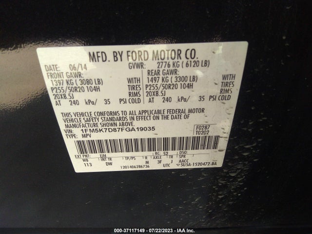 Ford EXPLORER XLT 2015 1FM5K7D87FGA19035 Image 15