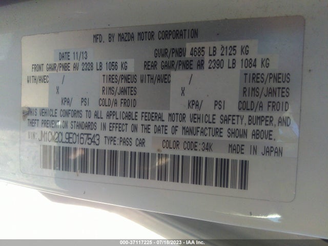 2014 MAZDA MAZDA5 TOURING VIN: JM1CW2CL9E0167543