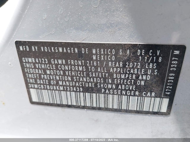 3VWCB7BU8KM133439 Volkswagen Jetta S/se/r-line