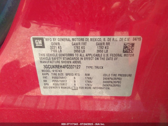 Chevrolet Silverado 1500 Lt 2015 3GCUKREH4FG337127 Image 15