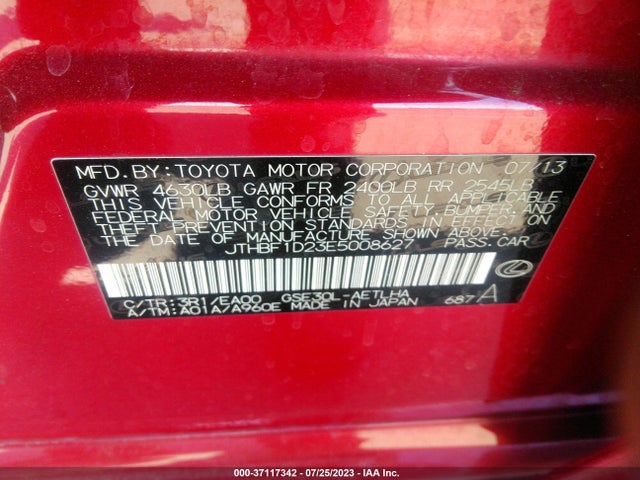 Lexus IS 250 2014 JTHBF1D23E5008627 Image 9