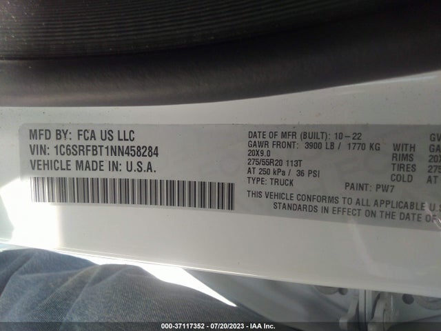 1C6SRFBT1NN458284 RAM 1500 Big Horn
