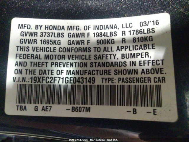 19XFC2F71GE043149 Honda Civic Sedan Ex
