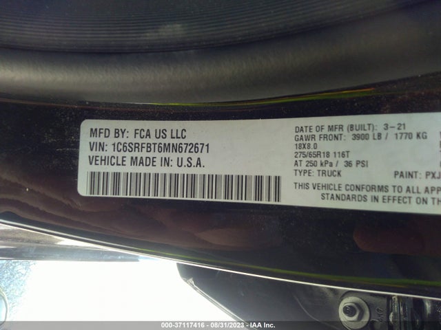 1C6SRFBT6MN672671 RAM 1500 Big Horn