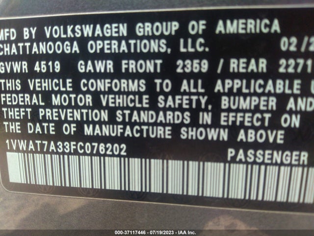 1VWAT7A33FC076202 Volkswagen Passat 1.8t Limited Edition