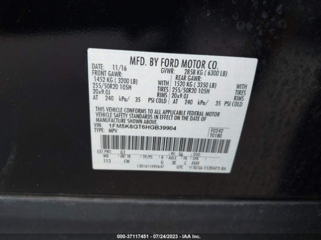 1FM5K8GT6HGB39904 Ford EXPLORER SPORT