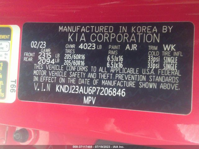 KNDJ23AU6P7206846 KIA SOUL LX