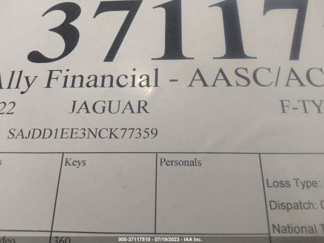 2022 Jaguar F-TYPE, VIN: SAJDD1EE3NCK77359