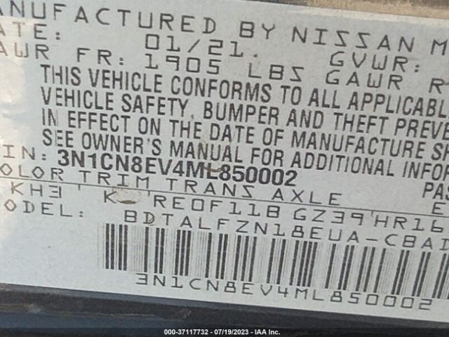3N1CN8EV4ML850002 Nissan VERSA SV